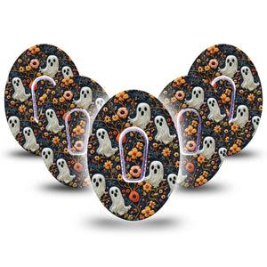 ExpressionMed Embroidered Ghost Dexcom G6 Tape, 5-Pack Tape and 5-Pack Sticker Textile Ghosts Inspired, Plaster Continuous Glucose Monitor Design
