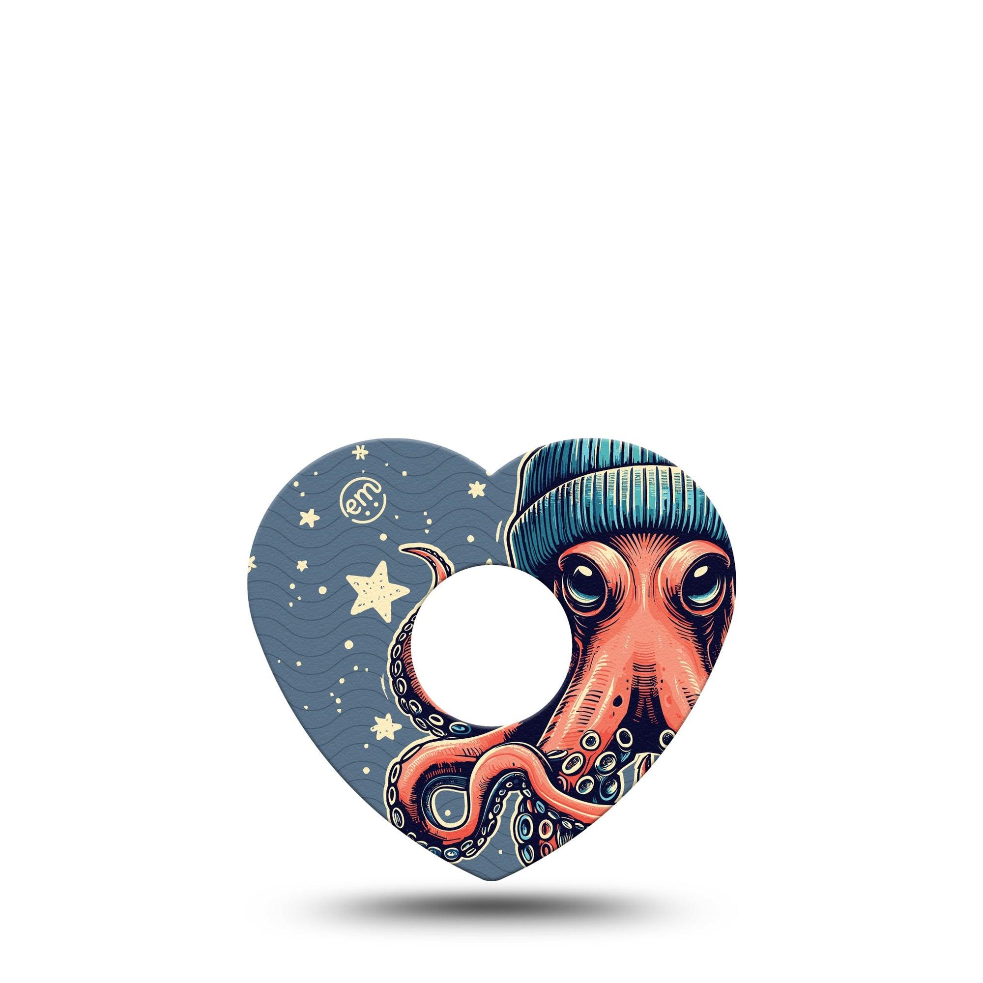 ExpressionMed Hipster Octopus Freestyle Libre 3 Heart Shape Tape Single Tape Funny Sea Creature Patch CGM Design