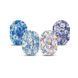 ExpressionMed Blue Petals Dexcom G6 Mini, tape and sticker  Soft and deep blues Waterproof Adhesive Tape for CGM