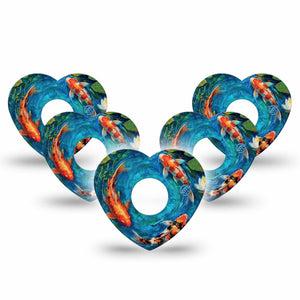 ExpressionMed Koi Pond Freestyle Libre 3 and Libre 3 Plus Heart, 5-Pack water lily design Overlay Tape for Continuous Glucose Monitor