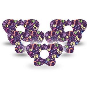 ExpressionMed Neon Skulls Freestyle Libre 3 and Libre 3 Plus Butterfly Shape Tape 5-Pack Tape Art Skulls Stars, Overlay Patch CGM Design