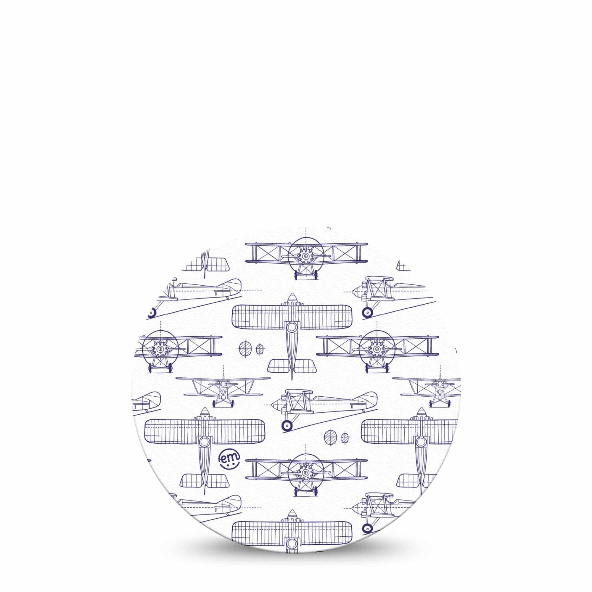 ExpressionMed Airplane Freestyle Libre and Libre 2 Plus Overpatch, Abbott Lingo, Single Tape Plane Illustration Print, Fixing Ring Patch CGM Design