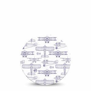 ExpressionMed Airplane Freestyle Libre and Libre 2 Plus Overpatch, Abbott Lingo, Single Tape Plane Illustration Print, Fixing Ring Patch CGM Design