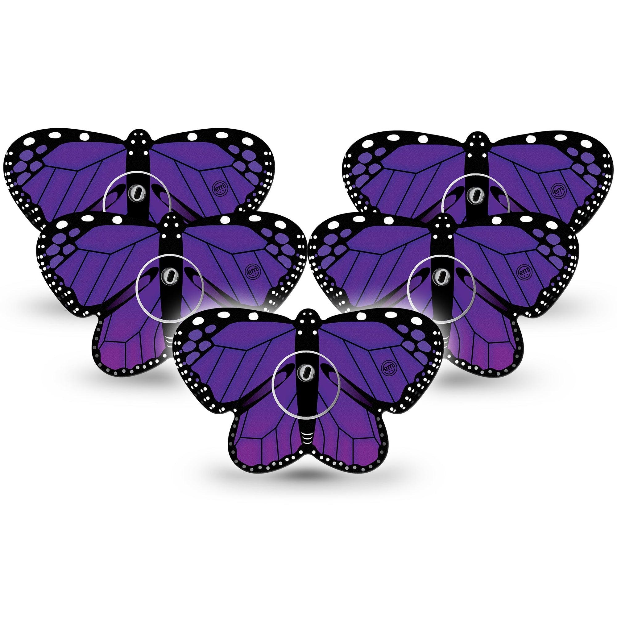 ExpressionMed Purple Monarch Butterfly Freestyle Libre 3 Butterfly Shape Tape 5-Pack Tape and 5-Pack Sticker Purple Butterfly Shaped Overlay Patch CGM Design