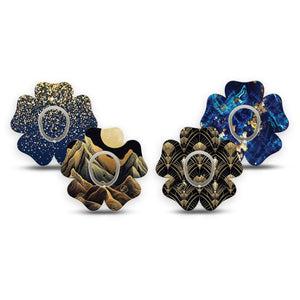 ExpressionMed Midnight Majesty Variety  Pack Dexcom G7 and Dexcom Stelo Glucose Biosensor System Flower, 4-Pack Tape and 4-Pack Sticker Variety Gold accent prints Patch for CGM