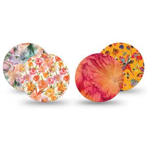 ExpressionMed Ruffle Bloom Freestyle Libre, Libre 2 Plus, and Abbott Lingo OverPatch, 4-Pack Tape pink orange flowers Fixing Ring Patch for Continuous Glucose Monitor