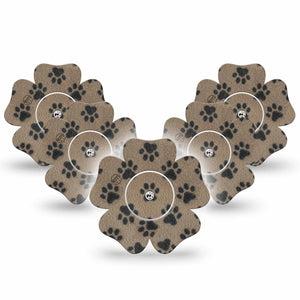 ExpressionMed Fuzzy Pawprints Freestyle Libre, Libre 2 Plus, and Abbott Lingo Flower, 5-Pack Tape and 5-Pack Sticker Fluffy animal paws Waterproof Plaster for Continuous Glucose Monitor