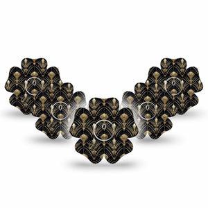 ExpressionMed Midnight Deco Freestyle Libre 3 and Libre 3 Plus Flower, 5-Pack Tape and 5-Pack Sticker Gold geometric style Waterproof Plaster for Continuous Glucose Monitor