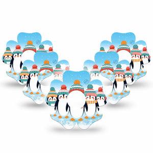 ExpressionMed Penguins In Row Freestyle Libre 3 Flower Shape Tape 5-Pack Tape Winter-Themed Penguins, Plaster CGM Design