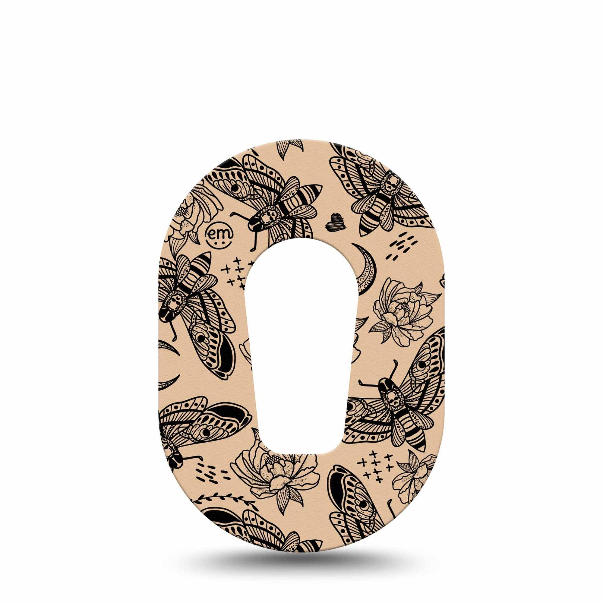 ExpressionMed Tattoo Print Dexcom G6 Mini Tape Single Tape Butterfly Moth Motif, Adhesive Tape CGM Design