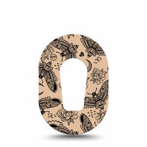 ExpressionMed Tattoo Print Dexcom G6 Mini Tape Single Tape Butterfly Moth Motif, Adhesive Tape CGM Design