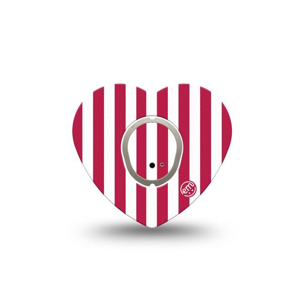 ExpressionMed Red Stripes Dexcom G7 and Dexcom Stelo Glucose Biosensor System Heart, Single Tape and Single Sticker Playful summer stripes Best Covers for CGM