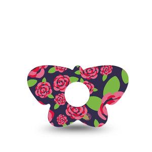 ExpressionMed Pretty Pink Roses Freestyle Libre 3 and Libre 3 Plus Butterfly Shape Tape Single Tape Pink Butterflys, Plaster CGM Design