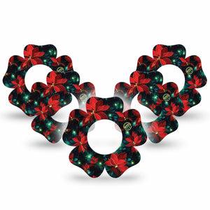ExpressionMed Christmas Floral Freestyle Libre 2 and Libre 2 Plus Flower Shape Tape, Abbott Lingo, 5-Pack Tape Christmas Wreath, Plaster CGM Design