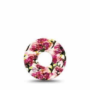 ExpressionMed Maroon Flowers Freestyle Libre 3 and Libre 3 Plus Tape, Single Tape Red Flowers With Stems, Adhesive Tape Continuous Glucose Monitor Design