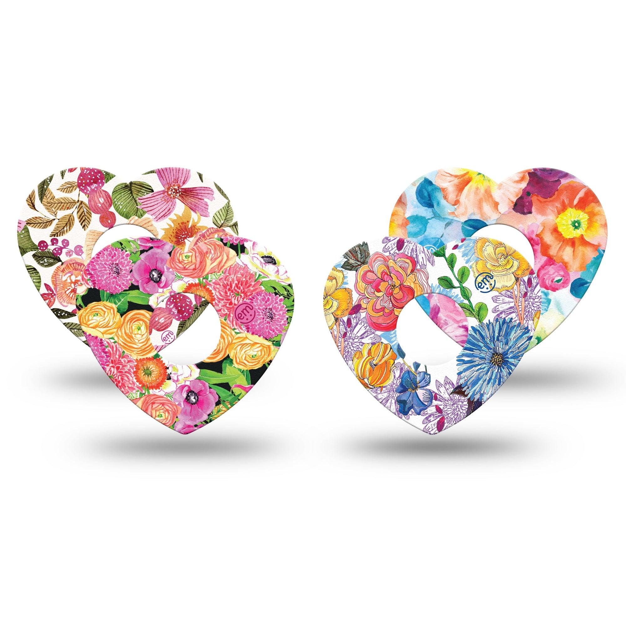 ExpressionMed Posy Petals Freestyle Libre 3 Heart Shape Tape 4-Pack Pink Petals Patch CGM Design