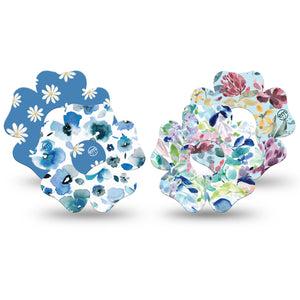 ExpressionMed Sky Blue Garden Variety Pack Freestyle Libre 3 Flower Shape Tape 4-Pack Variety Mix of Light Blue Florals Plaster CGM Design