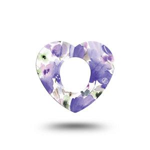 ExpressionMed Italian Blooms Dexcom G7 Heart Shape Tape, Dexcom Stelo Glucose Biosensor System, Single Tape Amethyst Watercolor Painted Garden Overlay Patch CGM Design