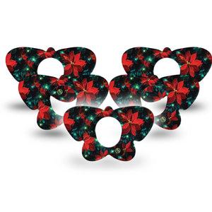 ExpressionMed Christmas Floral Dexcom G7 Butterfly Shape Tape, Dexcom Stelo Glucose Biosensor System, 5-Pack Tape Red Christmas Florals, Adhesive Tape CGM Design
