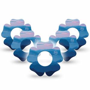 ExpressionMed Watercolor Skies Freestyle Libre 2 and Libre 2 Plus Flower Shape Tape, Abbott Lingo,  5-Pack Tape Serene Clouds, Fixing Ring Tape CGM Design