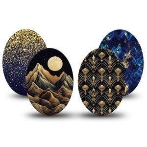 ExpressionMed Midnight Majesty Variety Pack Medtronic Guardian Enlite Universal Oval, 4-Pack Tape New Years inspired Vinyl Decoration for CGM