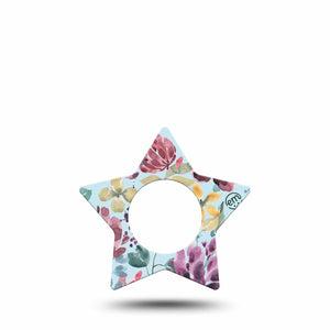 ExpressionMed Botanical Blooms Freestyle Libre 2 Star Shape Tape, Abbott Lingo, Single Water Colored Blooms Adhesive Tape CGM Design