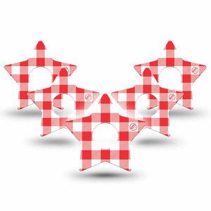ExpressionMed Red Gingham Freestyle Libre 3 and Libre 3 Plus Star, 5-Pack Picnic plaid Decorative Patch for Continuous Glucose Monitor