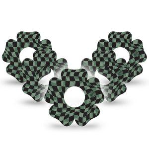 ExpressionMed Green & Black Checkerboard Infusion Set Flower Shape Tape 10-Pack Checkered Style Plaster Continuous Glucose Monitor Design