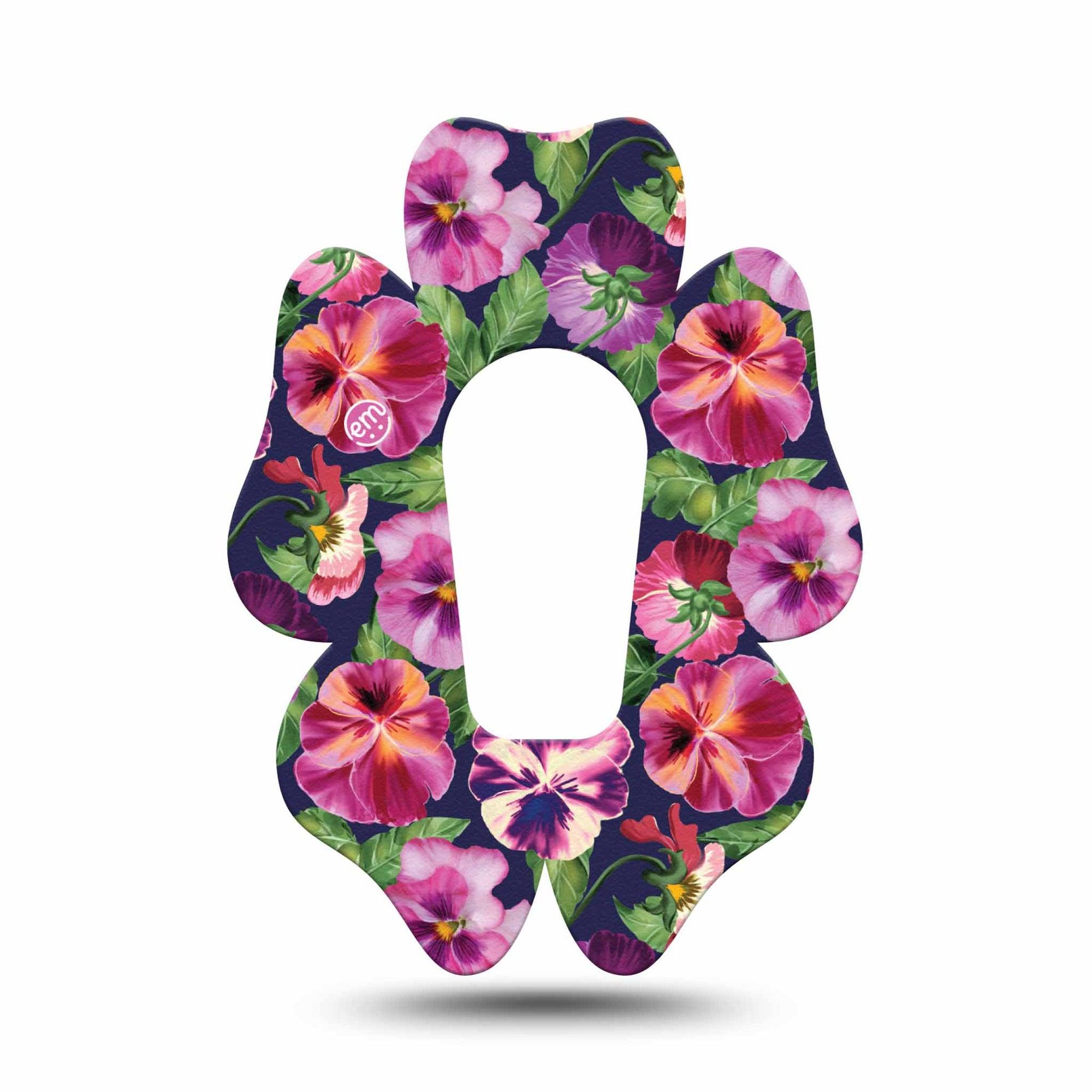 ExpressionMed Flower Girl Pansies Dexcom G6 Flower Shape Tape Single Tape Hot Pink and Violet Pansies, Adhesive Patch Continuous Glucose Monitor Design