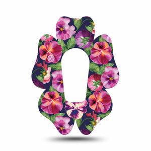 ExpressionMed Flower Girl Pansies Dexcom G6 Flower Shape Tape Single Tape Hot Pink and Violet Pansies, Adhesive Patch Continuous Glucose Monitor Design