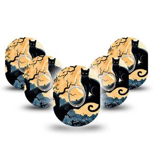 ExpressionMed Spooky Black Cat Dexcom G7 Tape, Dexcom Stelo Glucose Biosensor System, 5-Pack Tape and 5-Pack Sticker Halloween Black Cat, Overlay Tape CGM Design