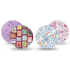 ExpressionMed Darling Details Freestyle Libre, Libre 2 Plus, and Abbott Lingo OverPatch, 4-Pack Tape Pastel florals Fixing Ring Patch for Continuous Glucose Monitor