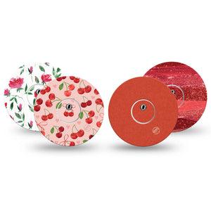 ExpressionMed Crimson Variety Pack Freestyle Libre 3 and Libre 3 Plus Tape, 4-Pack Tape and 4-Pack Stickers Variety Pantone 485 U Themed, Adhesive Tape Continuous Glucose Monitor Design