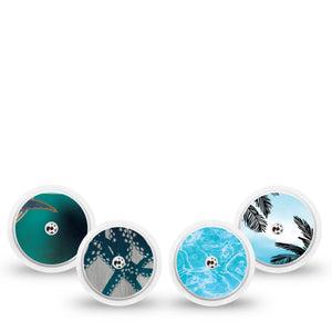 ExpressionMed Poolside Tide Freestyle Libre, Libre 2 Plus, and Abbott Lingo Sticker, 4-Pack Sticker coastal water pattern Overlay Patch for Continuous Glucose Monitor