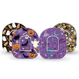 ExpressionMed Spooky Variety Pack Omnipod Tape 4-Pack Tape and 4-Pack Sticker Variety Classic Halloween Patterns Adhesive Patch Pump Design