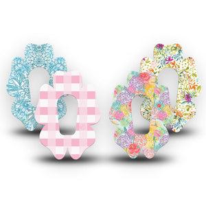 ExpressionMed Fresh Greenery Dexcom G6 Flower, 4-Pack Tape Pink gingham and flowers Overlay Patch for Continuous Glucose Monitor