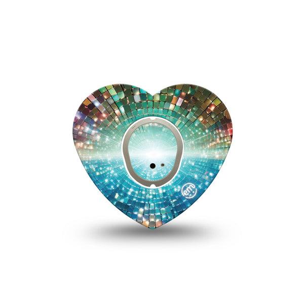 ExpressionMed Disco Lights Dexcom G7 and Dexcom Stelo Glucose Biosensor System Heart, Single Tape and Single Sticker Graphic light pattern Best Covers for CGM