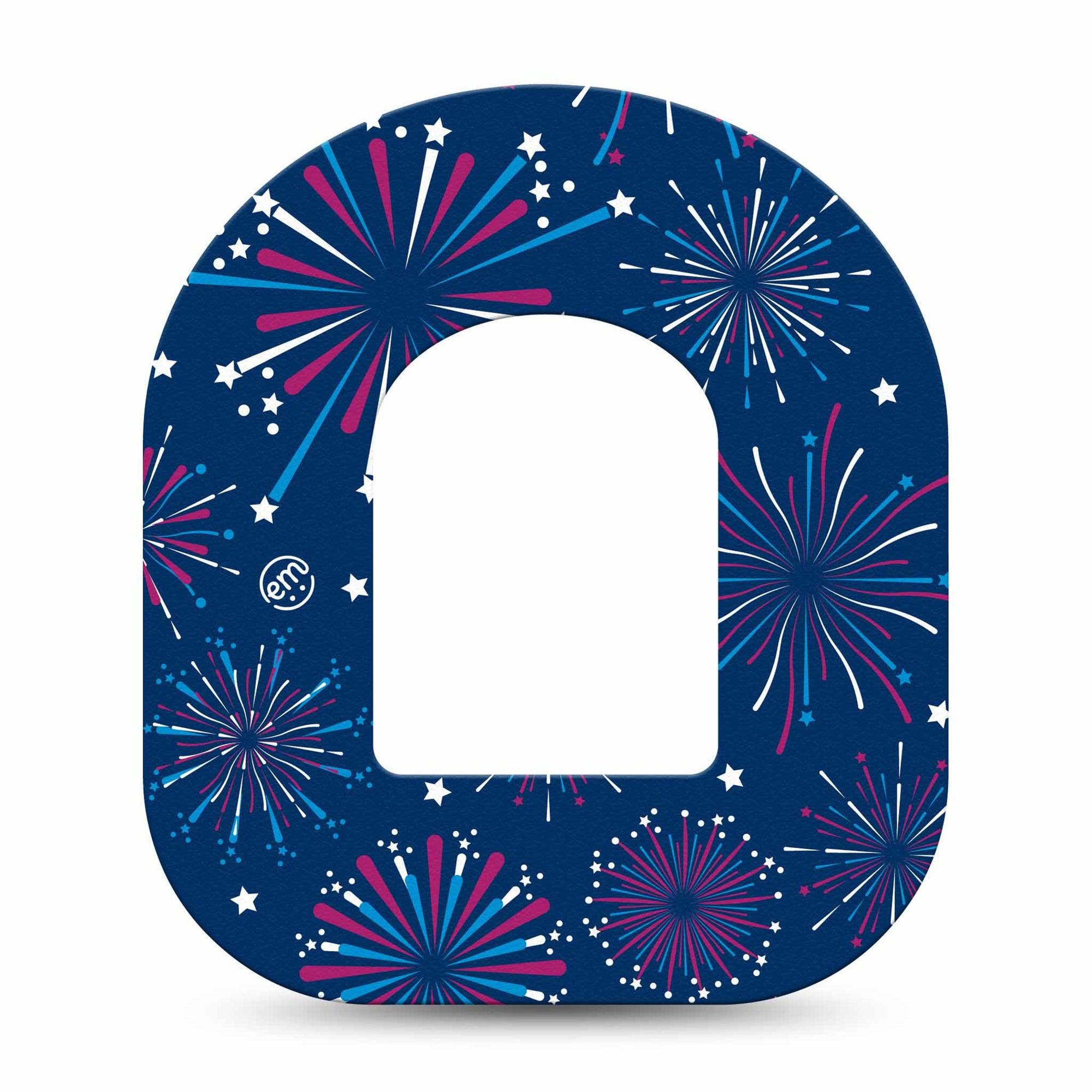 ExpressionMed Night Sky Celebration Omnipod Single Sticker Patriotic Firework Display, Decorative Decal Pump Design