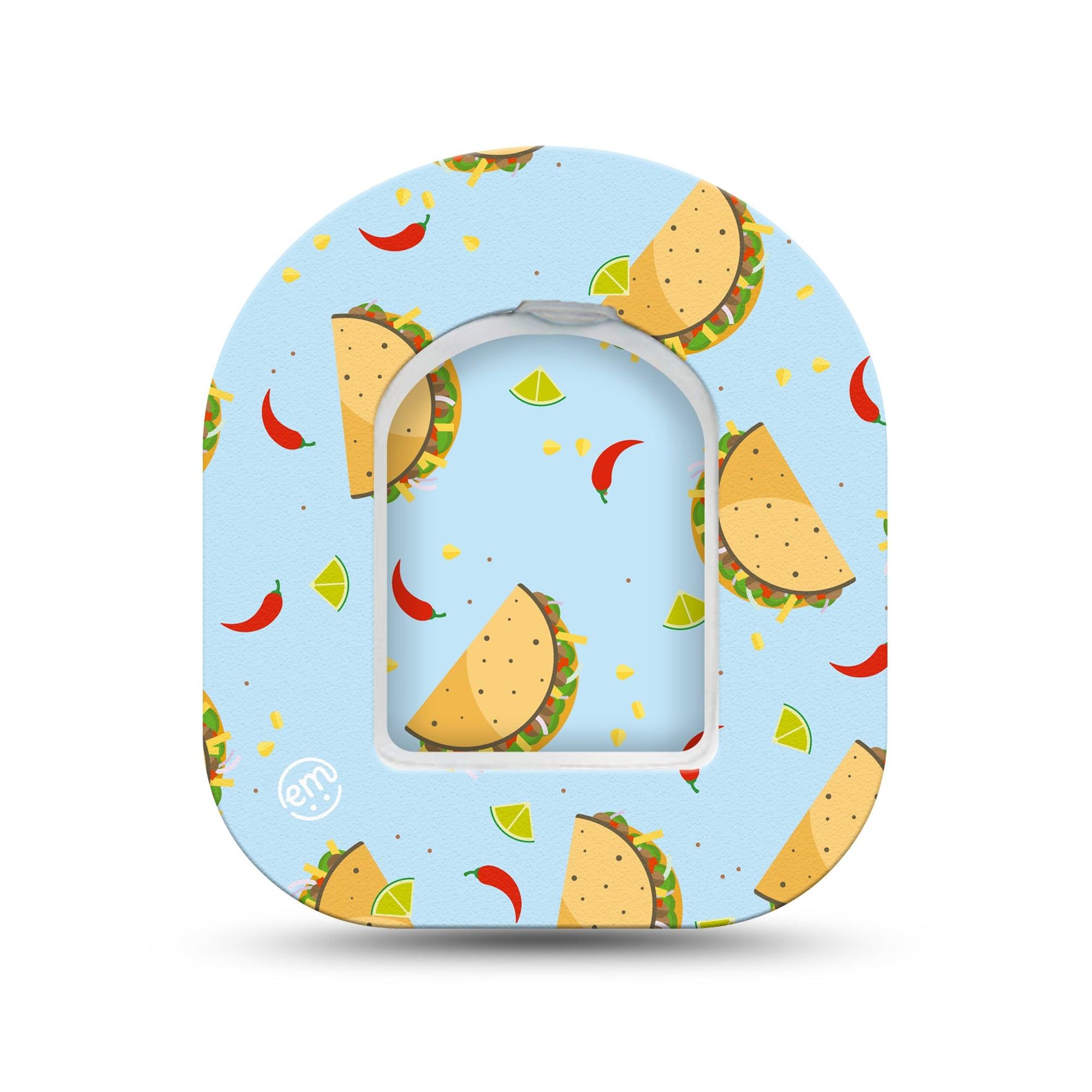 ExpressionMed Spicy Tacos Omnipod Surface Center Sticker and Mini Tape Taco and Hot Jalapenos Print Vinyl Sticker and Tape Design Pump Design