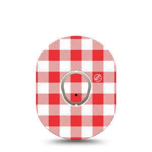 ExpressionMed Red Gingham Dexcom G7 and Dexcom Stelo Glucose Biosensor System, Single Tape and Single Sticker Classic red gingham Overlay Patch for CGM