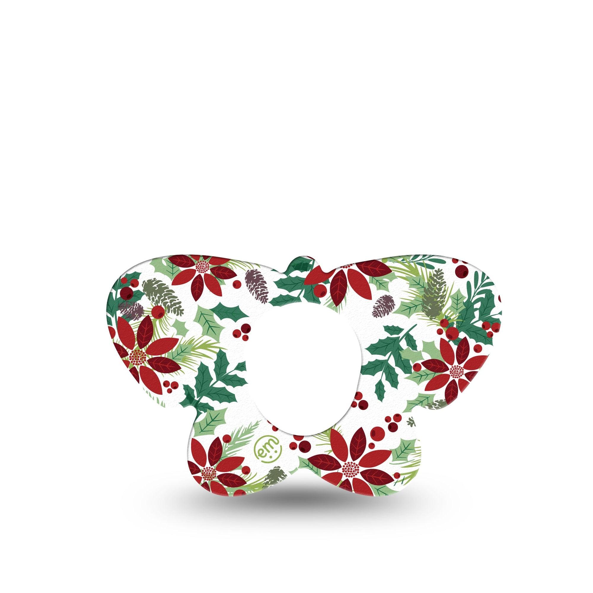 ExpressionMed Christmas Wreath Dexcom G7 and Stelo Butterfly Shape Tape, Dexcom Stelo Glucose Biosensor System,  Single Tape Holiday Time Cheery Wreath, Adhesive Tape CGM Design