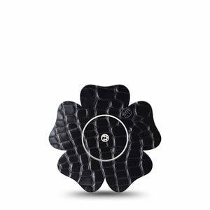ExpressionMed Black Aligator Skin Freestyle Libre 2 and Libre 2 Plus Flower Shape Tape, Abbott Lingo, Single Tape and Single Sticker Animal Print in Black, Plaster CGM Design