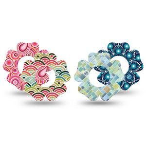 ExpressionMed Unique Prints Variety Pack Freestyle Libre 2 Flower Shape Tape, Abbott Lingo, 4-Pack Variety Geometric Inspired Designs Fixing Ring Tape CGM Design