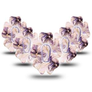 ExpressionMed Pink Pearls Dexcom G6 Flower, 5-Pack Tape and 5-Pack Sticker Pearly pink and purple Fixing Ring Patch for Continuous Glucose Monitor