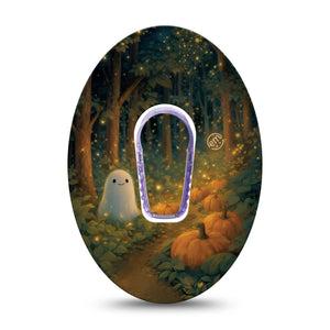 ExpressionMed Woodland Ghost Dexcom G6, Single Tape and Single Sticker playful Halloween pattern Sensor Cover for Continuous Glucose Monitor