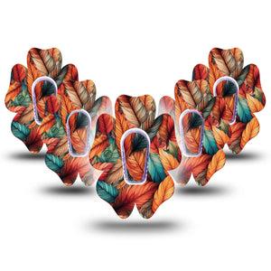 ExpressionMed Fall Leaf Feathers Dexcom G6 Flower Shape Tape 5-Pack Tape and 5-Pack Sticker Fall Inspired Feathers Adhesive Patch Continuous Glucose Monitor Design