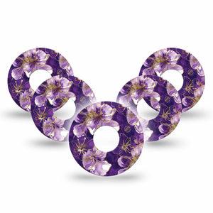 ExpressionMed Plum Gold Freestyle Libre 3 and Libre 3 Plus, 5-Pack Painted hibiscus Sensor Decoration for CGM