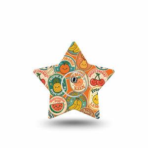 ExpressionMed Fruit Stickers Freestyle Libre 3 and Libre 3 Plus Star, Single Tape and Single Sticker Retro fruits Fixing Ring Tape for CGM