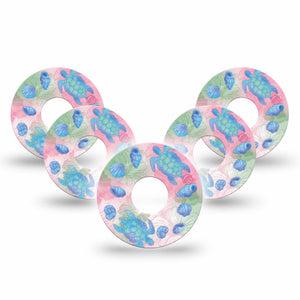 ExpressionMed Turtley One-derful Freestyle Libre 3 and Libre 3 Plus, 5-Pack Pink hibiscus blue turtles Sensor Decoration for CGM
