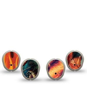 ExpressionMed Ember Rise Variety Pack Dexcom G7 Sticker, Dexcom Stelo Glucose Biosensor System, 4-Pack Sticker Variety Fire Breathing Inspired Animals, Vinyl Decoration Continuous Glucose Monitor Design